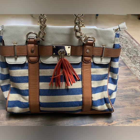 Aldo blue and off-white canvas tote - Picture 3 of 11